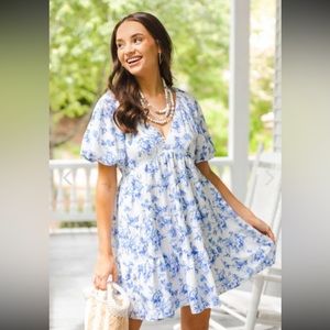 Blue floral babydoll dress